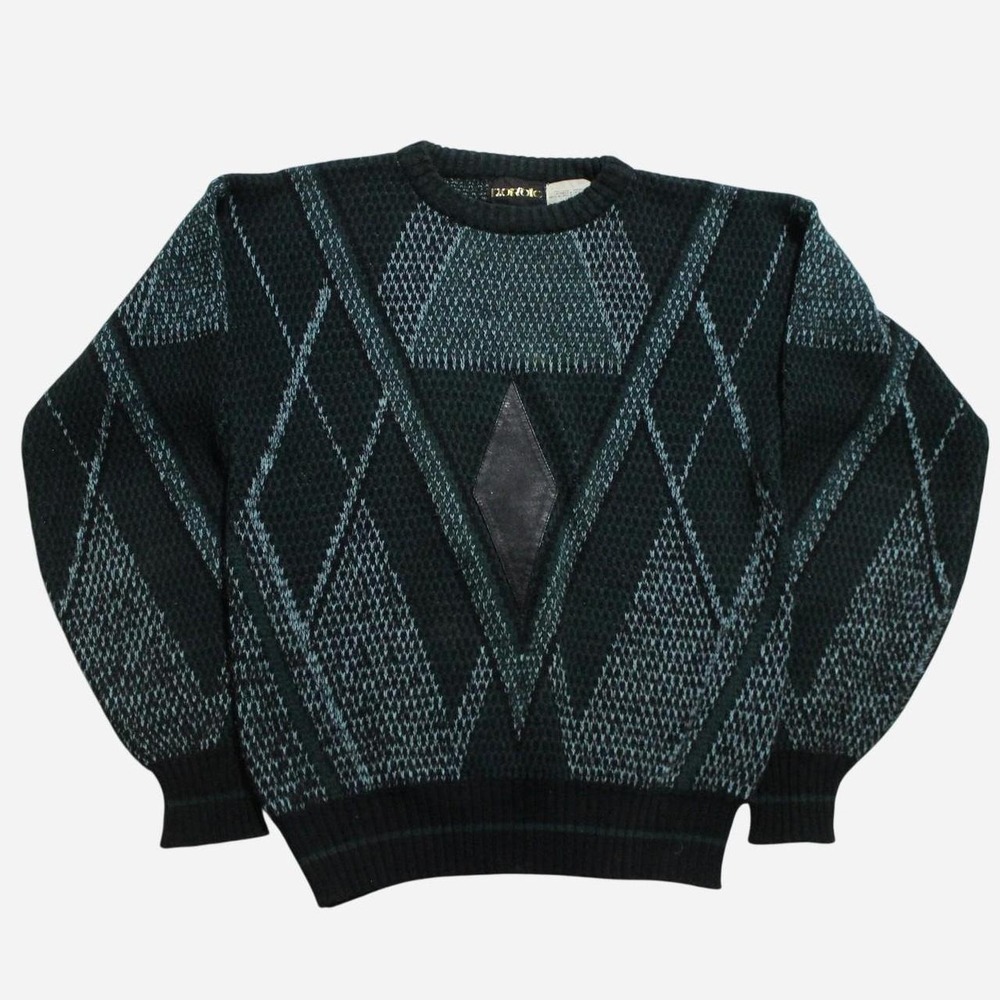Mens Vintage 90s Skater Preppy Grandpa Pattern Knit Acrylic Doroit Sweater